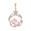 Round rose gold-tone pendant with a pink stone, tiny stars and cubic zirconia