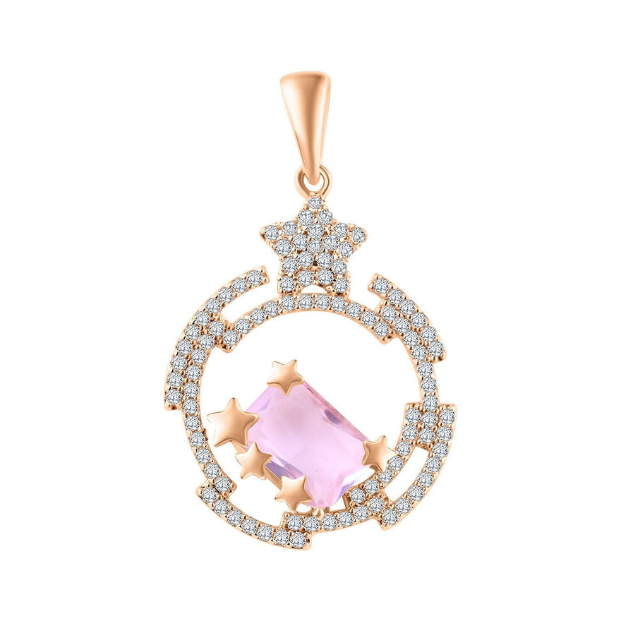 Round star pendant with a pink stone