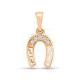 Horseshoe pendant with Greek key cut-outs and five clear crystals, gold-tone