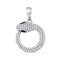 Silver-tone snake pendant covered in cubic zirconia with a black accent stone