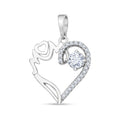 Heart pendant with Mom inscription and a large round cubic zirconia