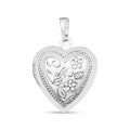 Silver-tone heart locket with Mom inscription and a floral pattern