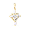 Cross and heart pendant with white enamel, cubic zirconia and gold-tone finish