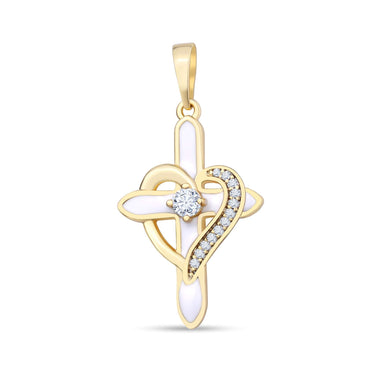 White enamel cross and heart pendant