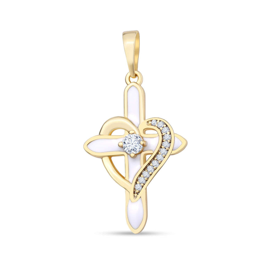 White enamel cross and heart pendant