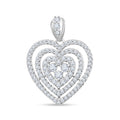 Tiered silver-tone heart pendant with cubic zirconia and a stone-set bail