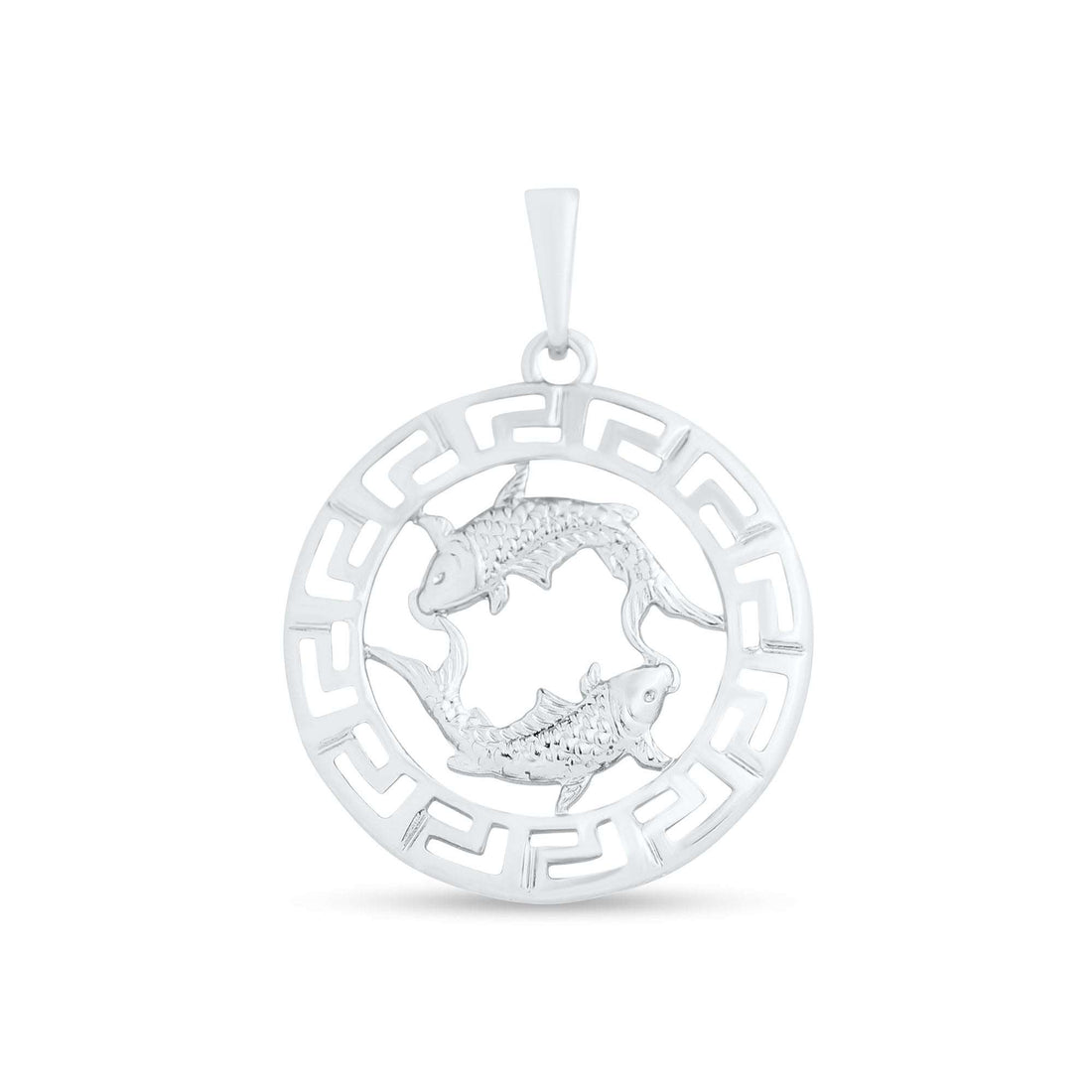 Two fish in an openwork circle with a meander border, platinum-plated Pisces pendant