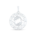Two fish in an openwork circle with a meander border, platinum-plated Pisces pendant