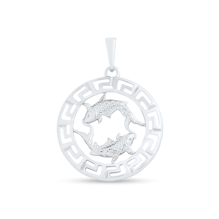Round Greek key zodiac pendant, 35 mm