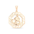 Octagonal zodiac pendant with an Aquarius figure and amphora, warm gold-tone plating