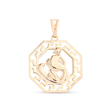 Octagonal Greek key zodiac pendant