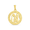 Round gold-plated pendant with an Aquarius figure and all twelve zodiac signs