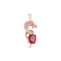 Snake-shaped pendant with a bright red oval stone and rose gold plating