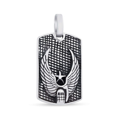 Winged skull dog tag pendant, 60 mm