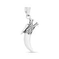 Wolf head and fang pendant in shiny polished steel