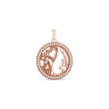 Round rose gold-tone pendant with a mother and child silhouette and hearts