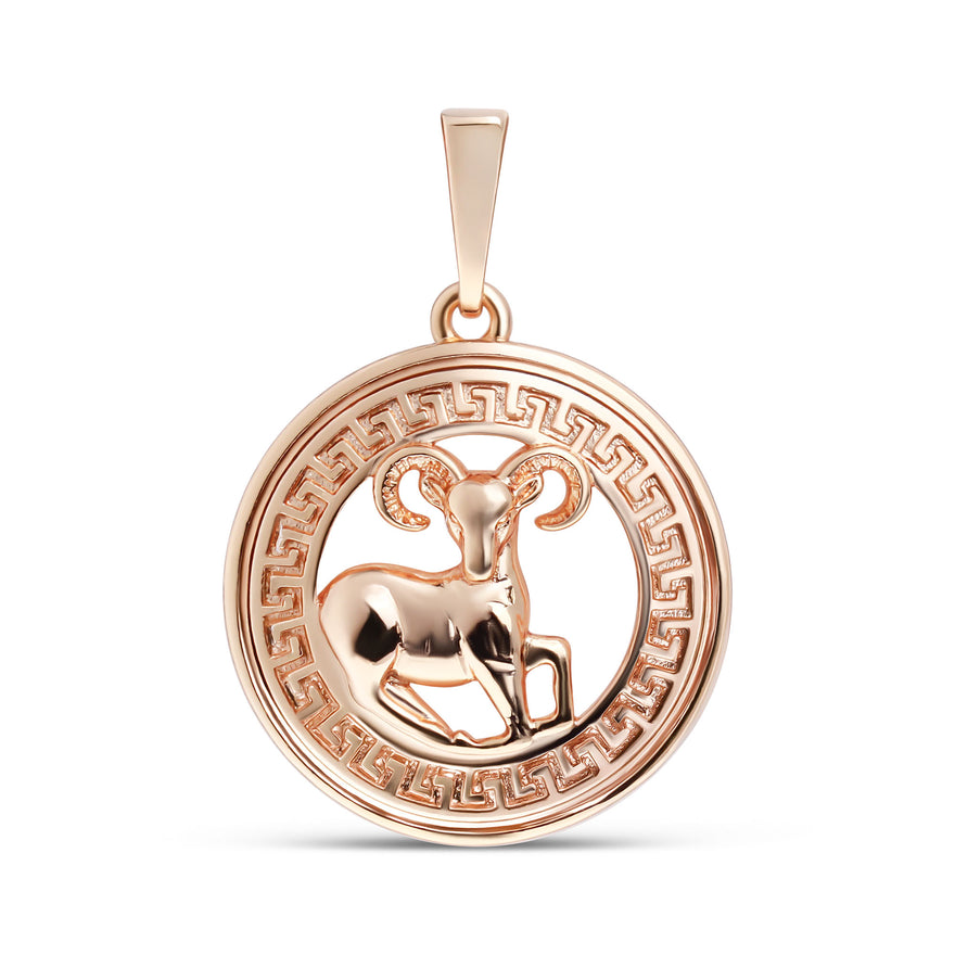 Greek key zodiac sign pendant, 29 mm