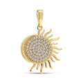 Gold-plated sun pendant with a white cubic zirconia disc and smooth rays