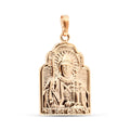 Arched religious pendant with a holy icon in relief and gold-plated surface