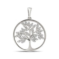 Round Tree of Life pendant with cubic zirconia leaves and platinum plating