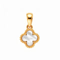 Small gold-plated four-leaf clover pendant with pearly white inlay and beaded edge