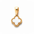 Four-leaf clover pendant with white inlay and a gold-plated beaded edge