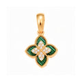 Four-leaf clover pendant with green inlays and clear cubic zirconia, gold-plated