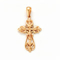 Openwork Orthodox cross with a crucifix and flowing scrolls, gold-plated