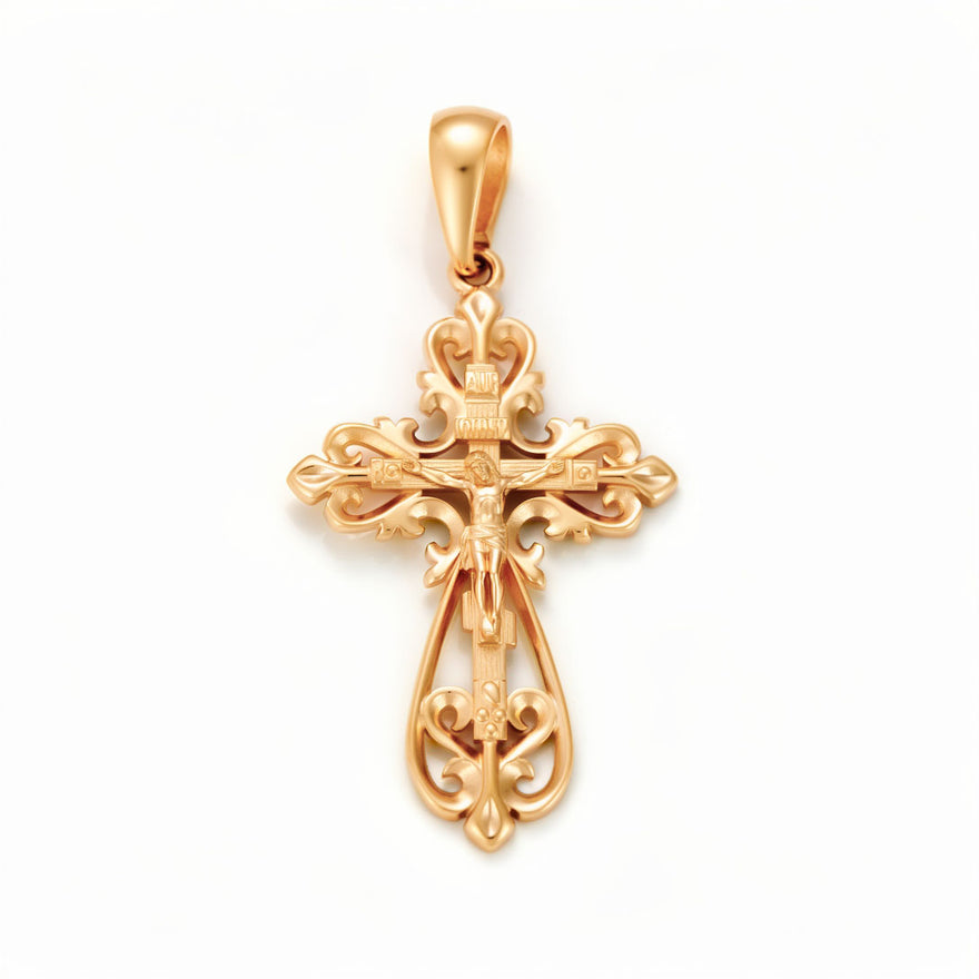 Lily-scroll Orthodox cross pendant