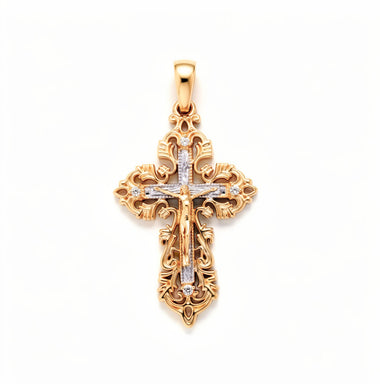 Two-tone Orthodox cross pendant