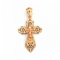 Openwork Orthodox cross pendant with a crucifix on the front, gold-plated