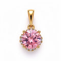 Round pink cubic zirconia pendant with a white stone halo, 18K gold plating
