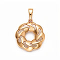 Round gold-plated pendant with a flowing openwork pattern on a white background