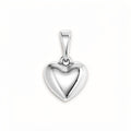Puffed smooth heart pendant with platinum plating, no stones, on a light background