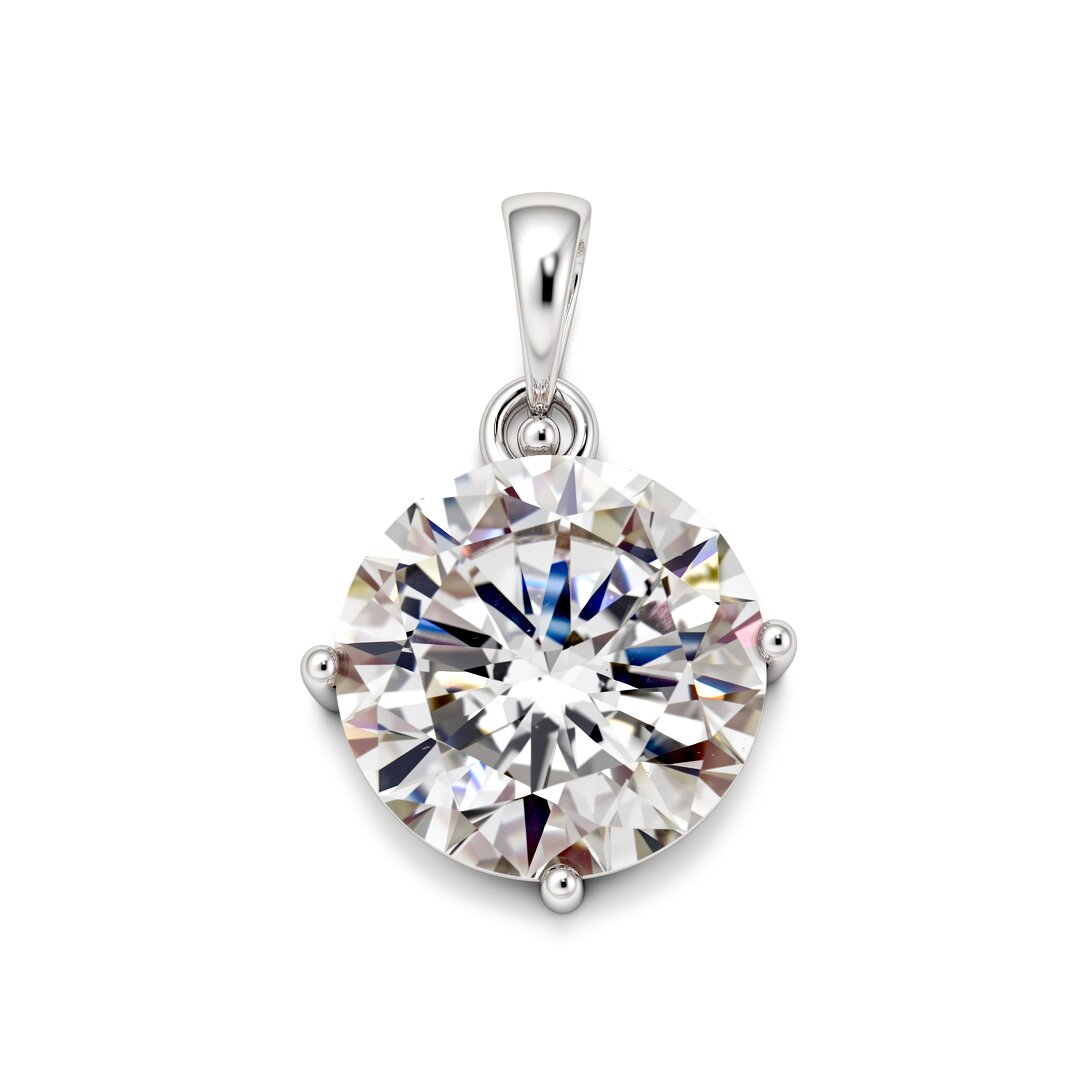 Large round brilliant-cut cubic zirconia in four claws, platinum-tone pendant