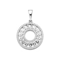 Round openwork pendant with a Greek meander pattern and cubic zirconia, platinum plating