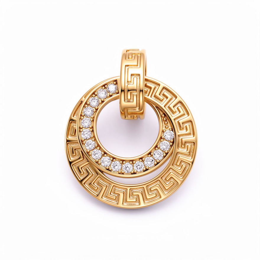 Double-circle Greek key pendant, 24 mm