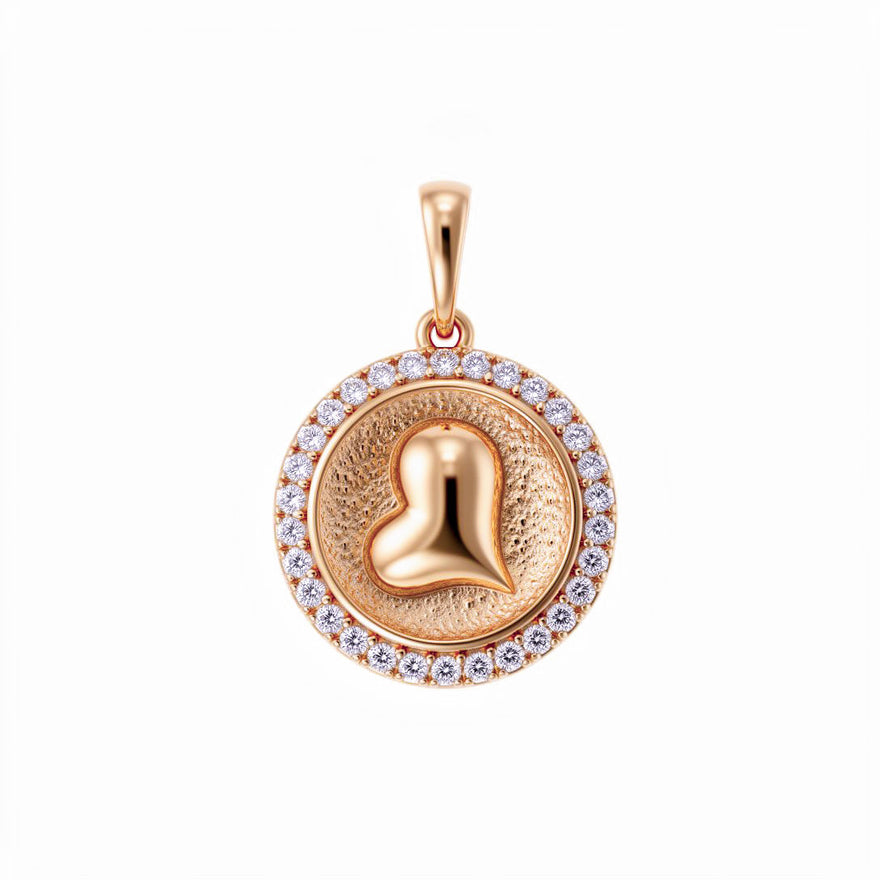 Round heart pendant with cubic zirconia