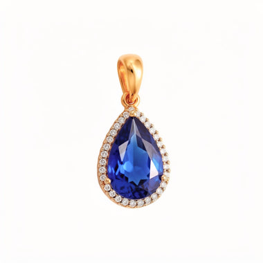Blue teardrop halo pendant, 24 mm