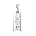 Vertical pendant with three round cubic zirconia between smooth silver-tone plates