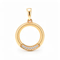 Round open pendant with a ribbed gold-plated arc and white cubic zirconia