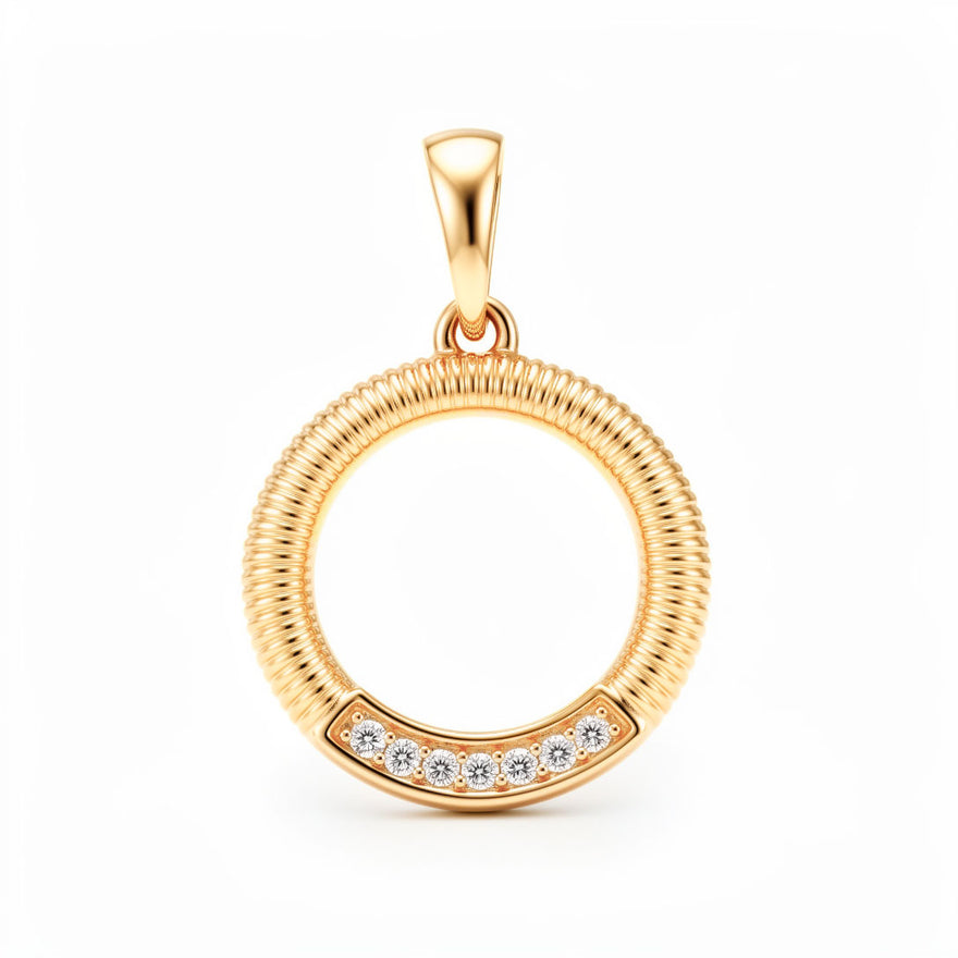 Ribbed open circle pendant, 23 mm