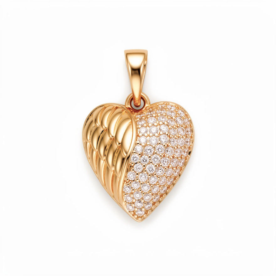 Angel wing heart pendant, 20 mm