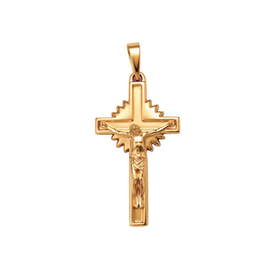 Crucifix pendant with a sunburst halo