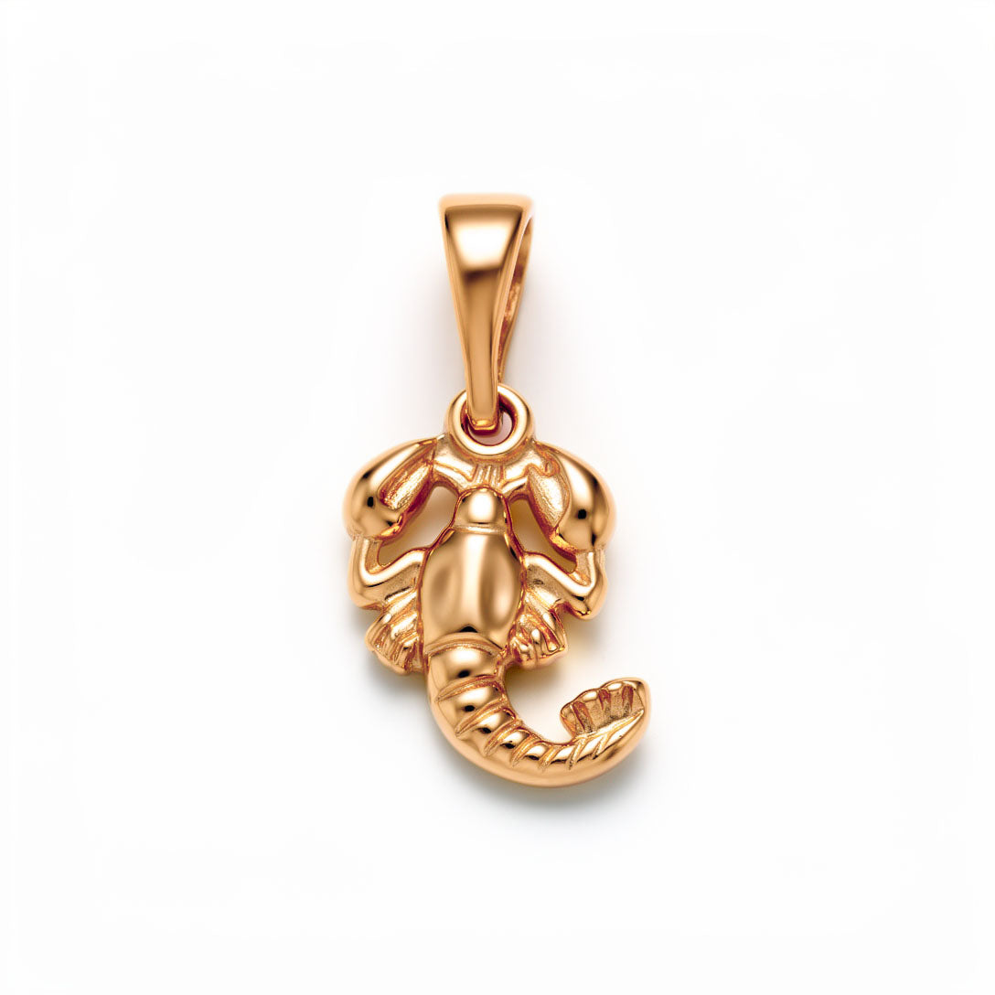Cancer pendant with bold claws and a curled tail, gold-plated
