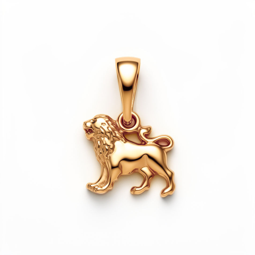 Leo pendant with a relief mane in profile, gold-plated surface and bail