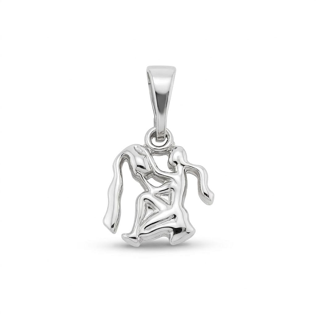 Aquarius pendant with the silhouette of a figure pouring water, soft silver shine