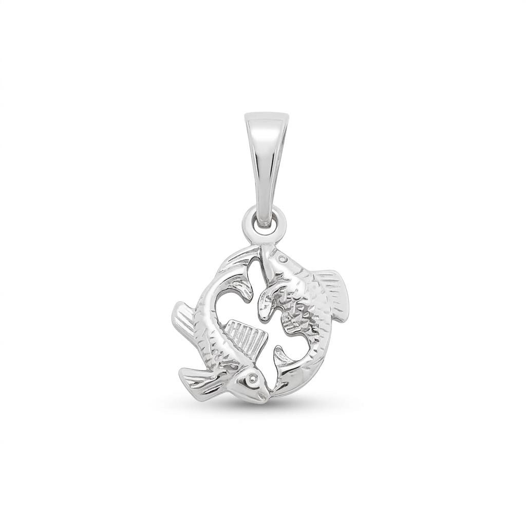 Pisces pendant with two fish facing opposite ways and relief scales