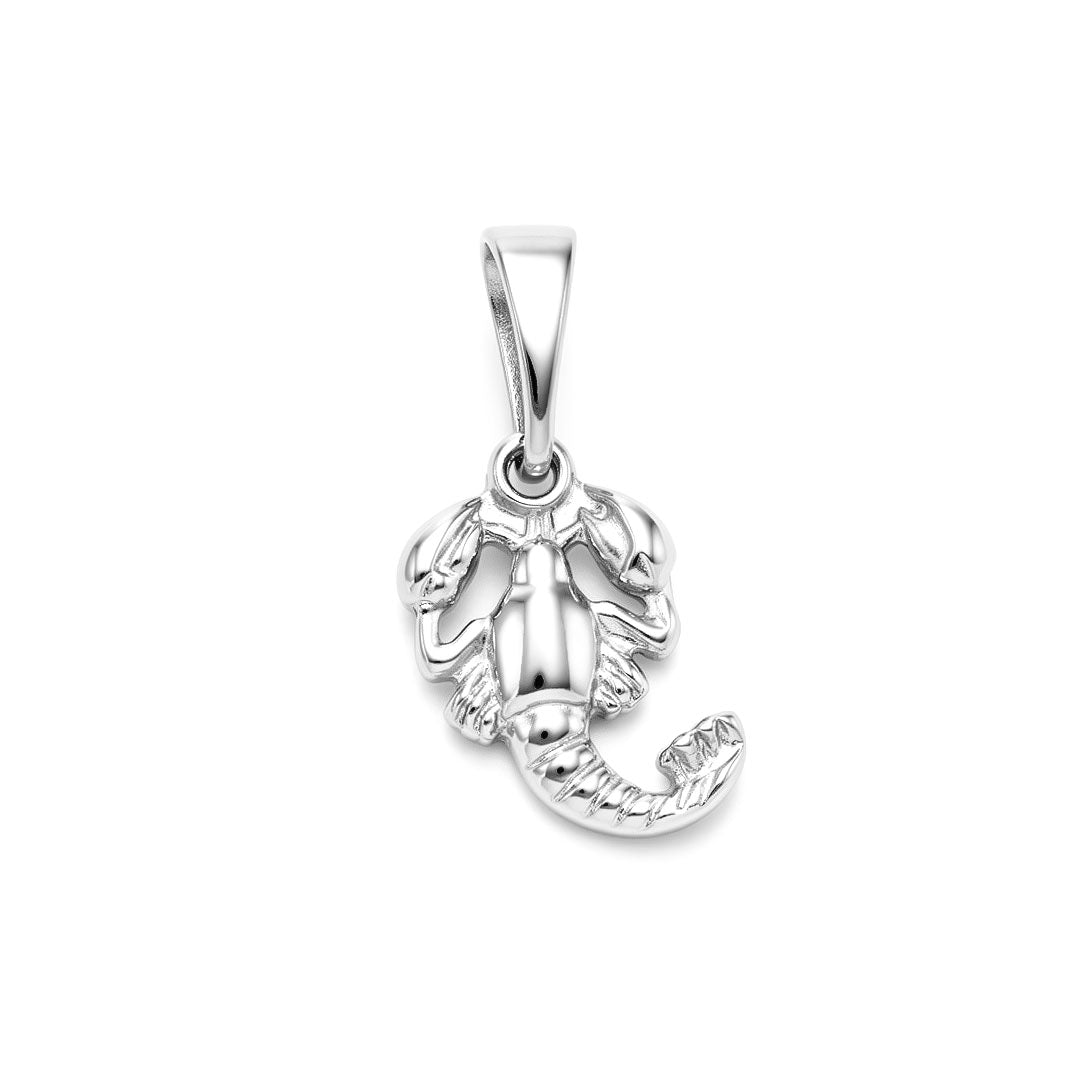 Silver-tone Cancer zodiac pendant with detailed claws and a curved tail