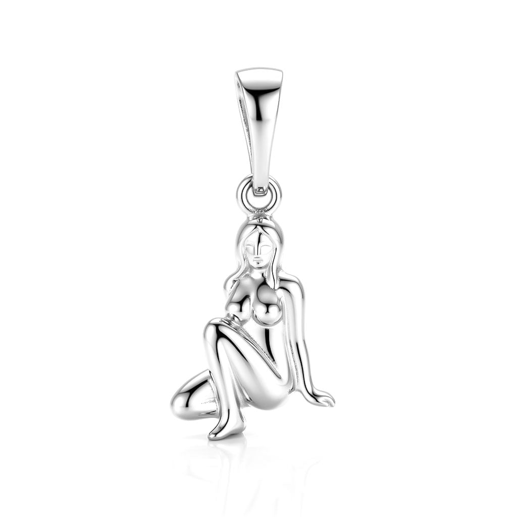 Virgo pendant with a seated woman figure, highly polished platinum plating